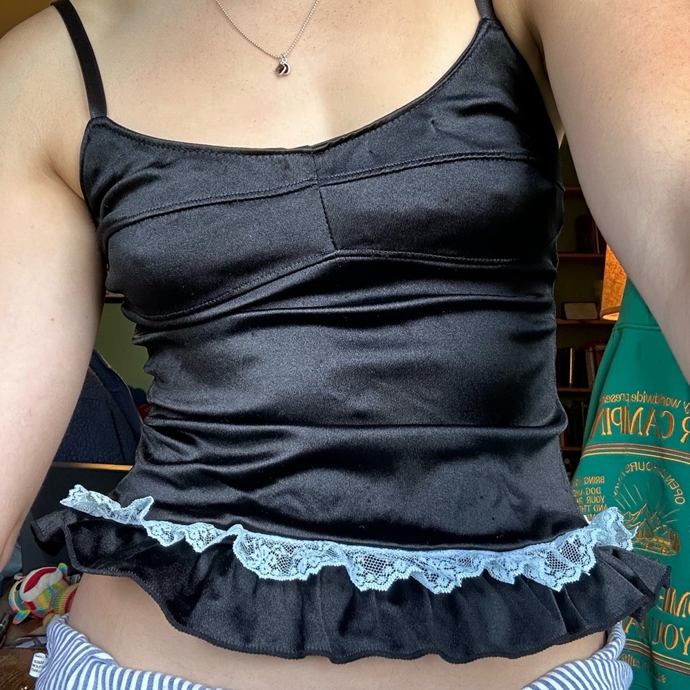 hand altered silky black going out top